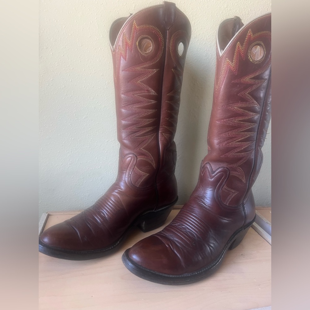 Vintage Tony Lama Buckaroo Cowboy Boots Men's 8 D Style 6242 Tall Top Brown